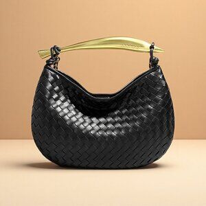 Intrecciato Vegan Leather Satchel – Sardine Chain, Brass Handle